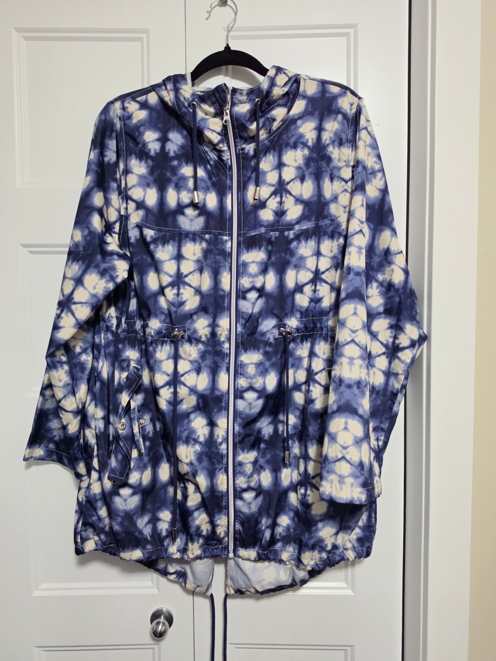 Parka In A Pocket Tie-Dye Navy & White Hooded Anorak Jacket Large